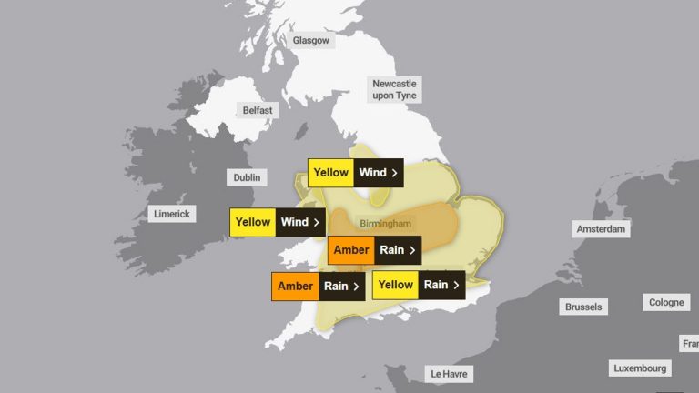 Amber weather warning issued for parts of UK - as Storm Claudia brings heavy rain