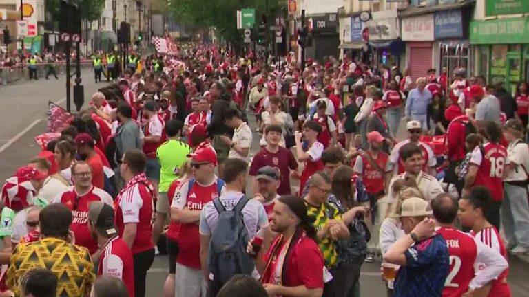 <a href='https://news.sky.com/story/champions-league-final-latest-arsenal-fans-out-in-force-in-budapest-as-their-team-face-psg-13549223?postid=11787688#liveblog-body'>Arsenal fans line the streets in North London ahead of Premier League trophy parade</a>